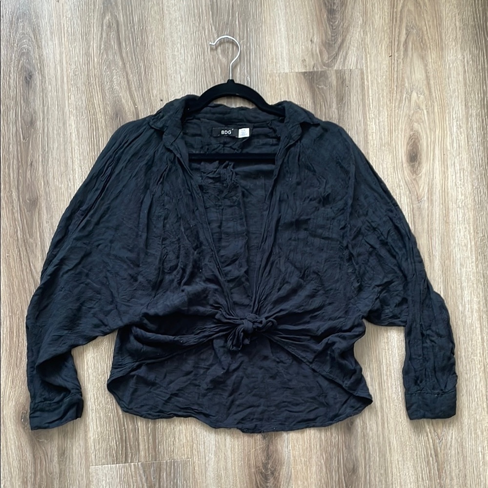 BDG Black Dolman Sleeve Tie Front Blouse